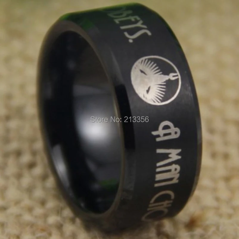 

Free Shipping USA UK CANADA RUSSIA Brazil Hot Selling 8MM The BioShock-"A man chooses,a slave obeys" Black Tungsten Wedding Ring