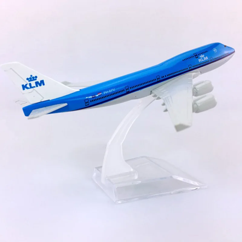 #*Cheap 16CM 1400 Boeing B747 400 Model Plane Dutch Airlines KLM with Base Alloy Aircraft Collectible Display Toy Home Model Decoration