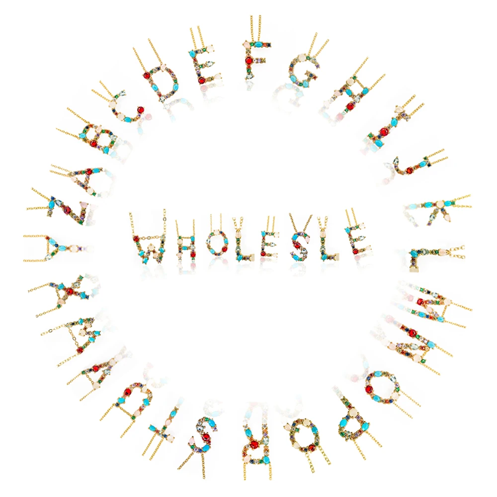 

Wholesale 26pcs/lot multicolor fashion Gold Alphabet letter pendant necklace Unique Design letter necklaces D338