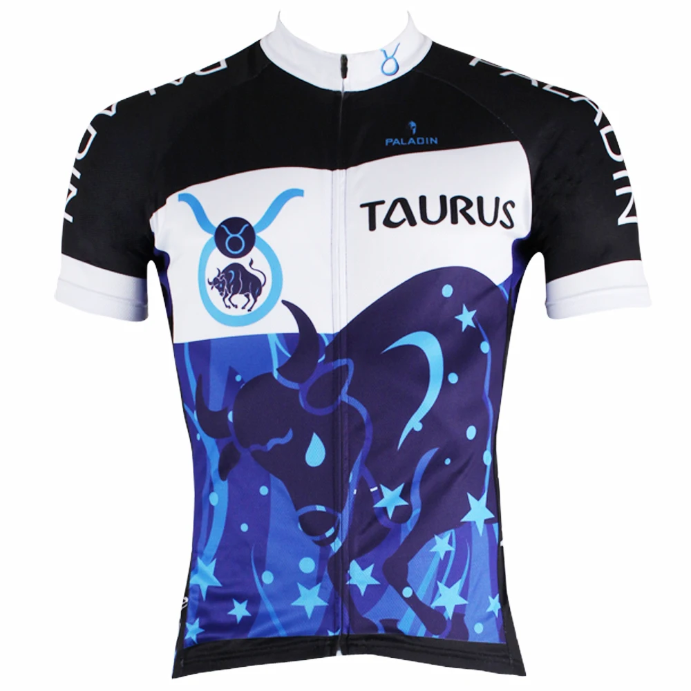 

Persistence Taurus Constellation Men Short Sleeve Cycling Jersey Blue Bike Clothes Shirts Polyester Anti-Sweat Cycling Clothes