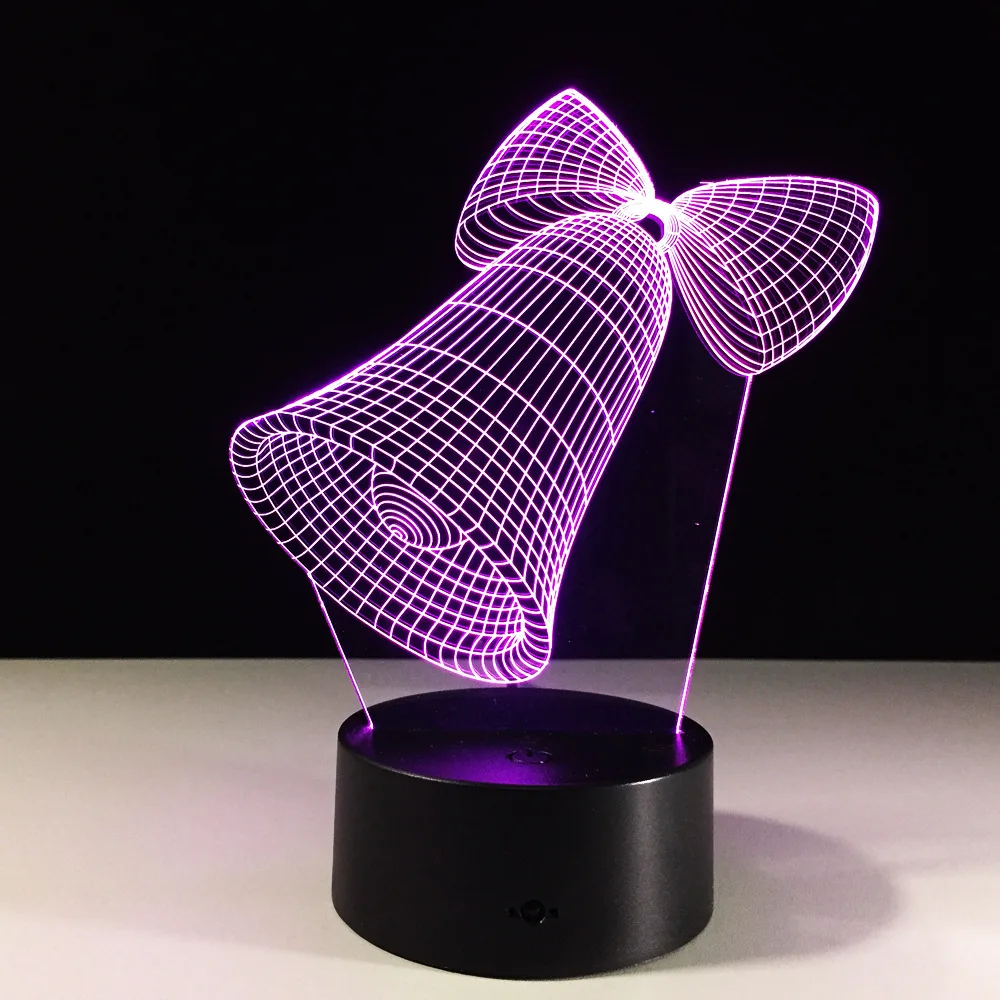 Новый колокол Форма дистанционный выключатель touch 3D лампы творческий 3D ночь бордовый светодиодный 7 цветов изменить usbdesk Таблица lampchristmas