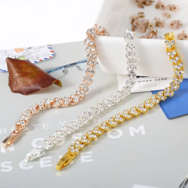Модные золотые серебряные римские женские браслеты на цепочке с кристаллами, подарки, стразы, женский браслет 16,5 см, Harajuku, свадебные браслеты, подарки