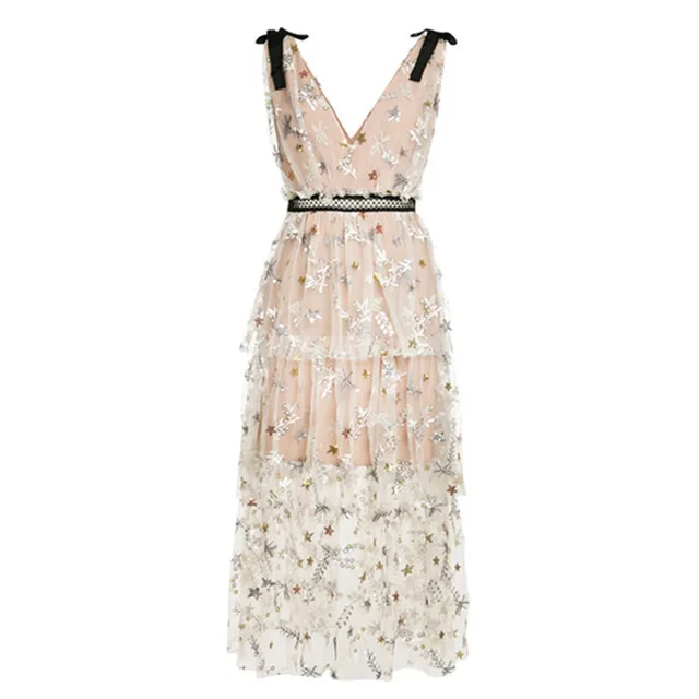 Special Offers High-end Custom Luxury Runway Designer Dress 2018 Summer Women's Fashion Sequins Embroidery Long Dress Special Offers High-end Custom Luxury Runway Designer Dress 2018 Summer Women's Fashion Sequins Embroidery Long Dress