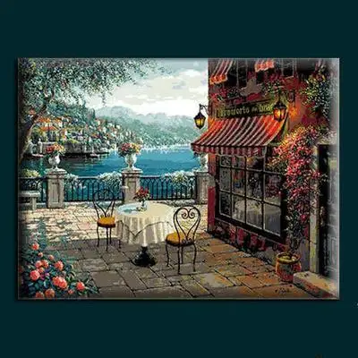 

Needlework 14CT 16CT 18CT Cross Stitch, DIY Count Cross Stitch, Embroidery Set, Seaside restaurant