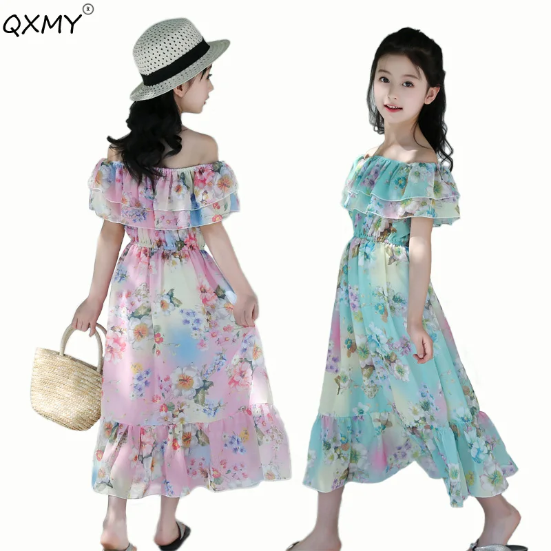 summer baby girls beach dress floral long dress for girls chiffon dress