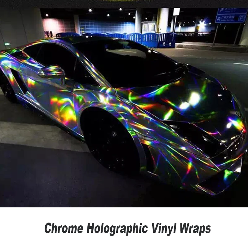 Premium Silver Purple Gold Black Chrome Holographic Vinyl Wrap Rainbow Laser Vinyl Film Bubble Free Car Sticker Size:5ft X 65ft/