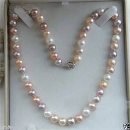 

Hot sale new Style >>>>>Pretty 7-8mm Multicolor Freshwater Cultured Pearl Necklace 17"AAA