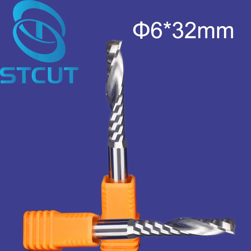 

Free shipping 5 pcs Carbide endmill single flute spiral CNC router bits 6mm 32mm