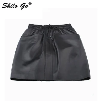 

SHILO GO Leather Skirt Womens Autumn Fashion sheepskin genuine leather Skirt stretch adjustable waist concise loose pencil skirt