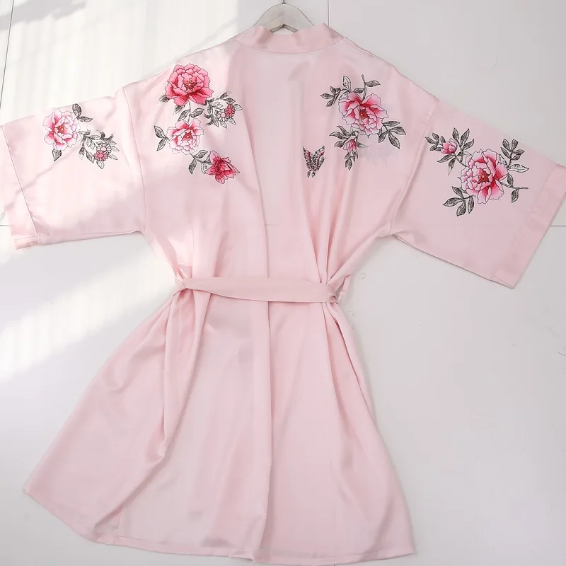 New Style Fashion Women Bathrobe Floral Print Satin Chiffon Luxury and Elegent Robe Ladies Home Clothes sp0087