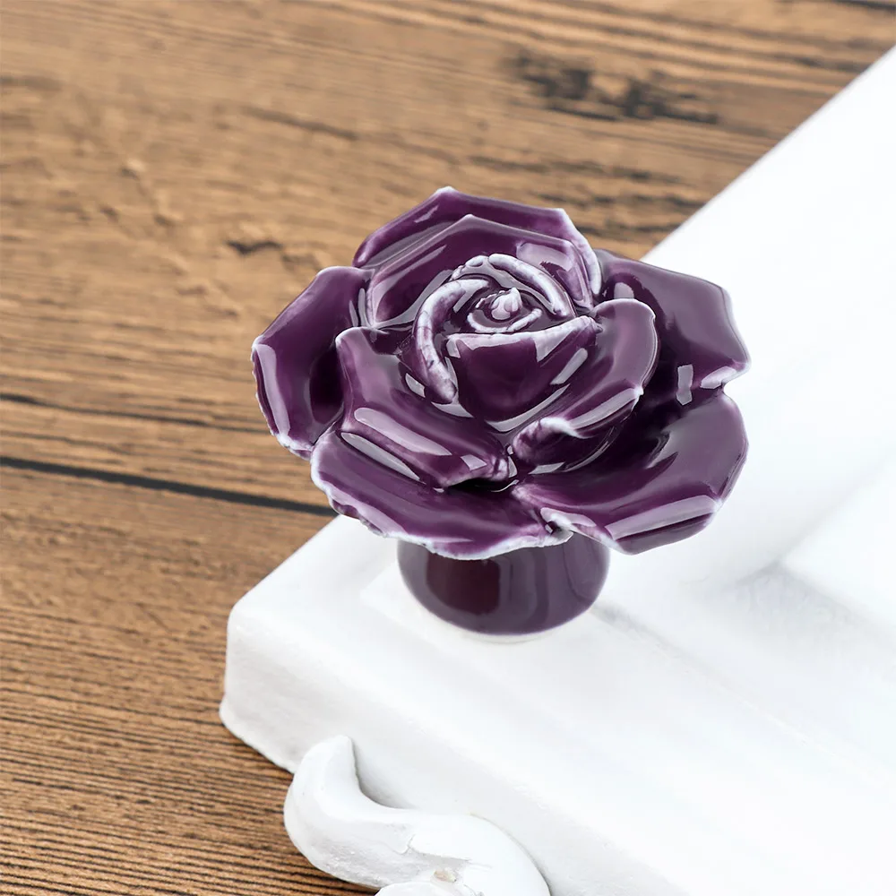 1 шт. в форме розы керамики красочные шкаф круглые рукоятки Шкаф ящика шкафа двери Потяните ручки горячая распродажа - Цвет: purple