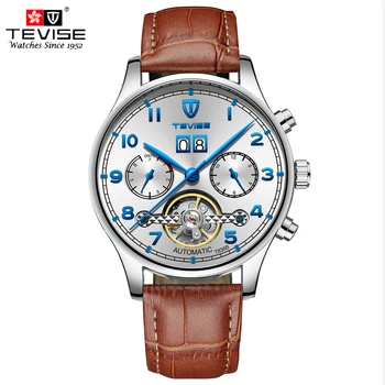 

TEVISE Calendar Men Watches Automatic Mechanical Watch Man Tourbillon Sport Clock Leather Watches Business Retro Wristwatch
