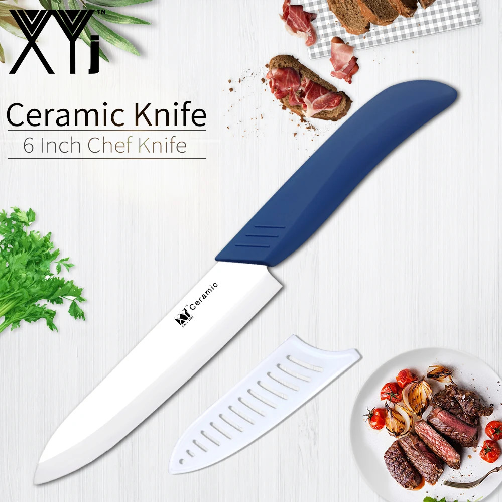 

XYJ Brand 6 Inch Chef Knife Ceramic Blade Kitchen Knife Practical Cooking Accessories ABS + TPR Navy Blue Handle Ceramic Knife