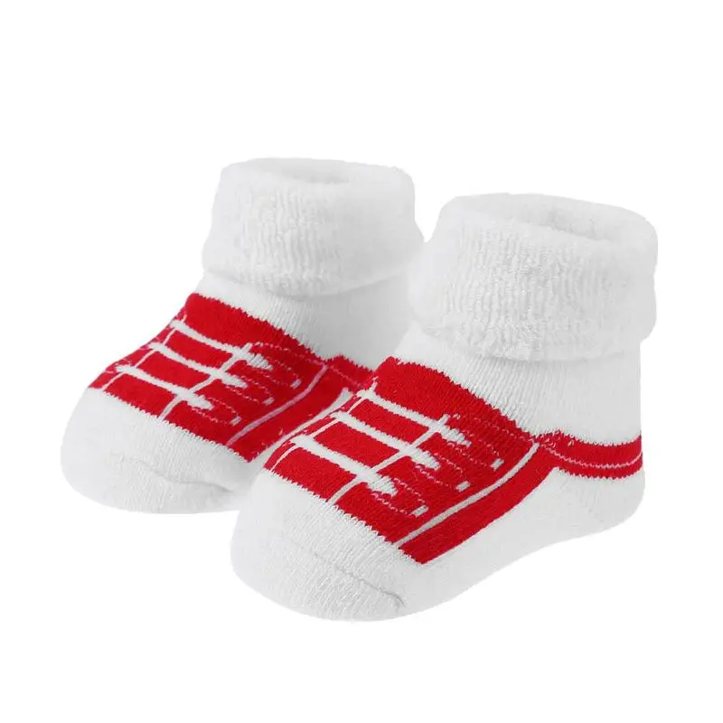 1 пара для новорожденных хлопковые зимние для мальчиков и девочек петлевым ворсом Мультяшные детские носки Аксессуары для младенцев Baby care носки-тапочки - Цвет: Белый