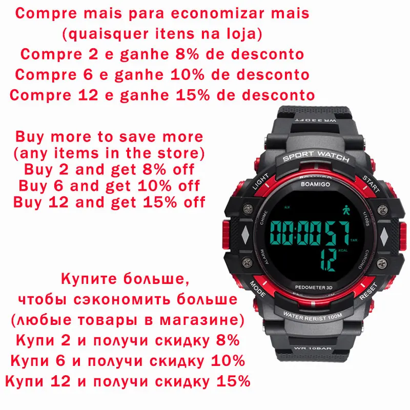 100 m مقاومة للماء الرجال الرياضة الساعات BOAMIGO العلامة التجارية مقياس الخطو السعرات الحرارية LED الرقمية الساعات السباحة المعصم reloj هومبر