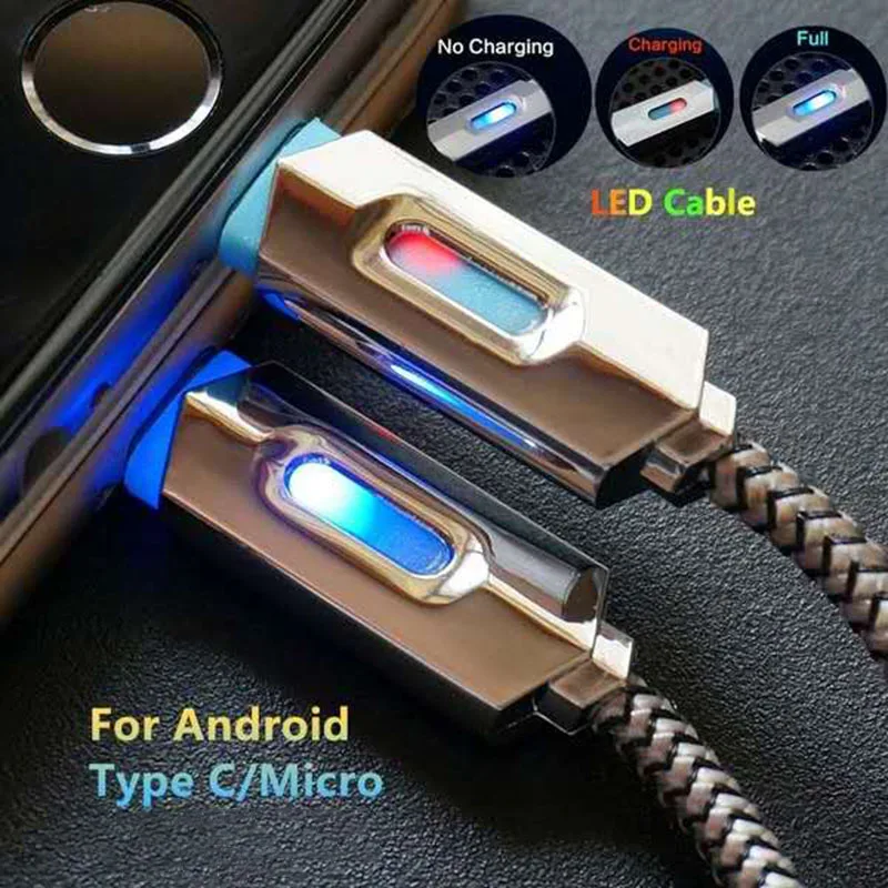 

Nylon Braided LED Lighting Cables Micro USB Data Cable Fast Charging Cable for iPhone Android Phones Glow Party Supplies