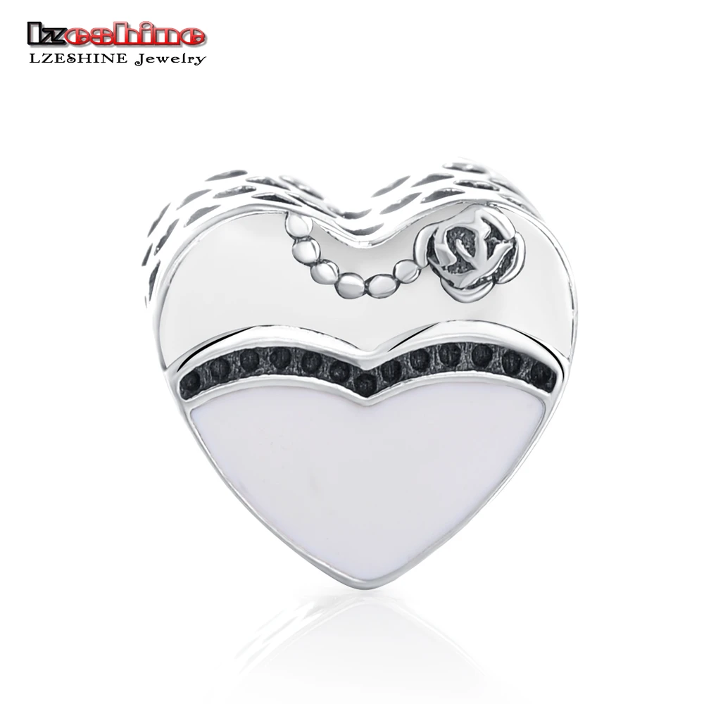 LZESHINE подлинные серебро 925 Подвески черные и белые Эмаль Сердце fit Для женщин бисер