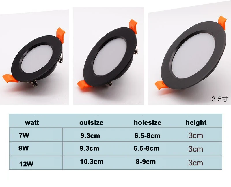 7W 9W 12W 15W LED Downlight Black Round Recessed Lamp 220V 230V 240V Led Bulb Bedroom Kitchen Indoor LED Spot Lighting