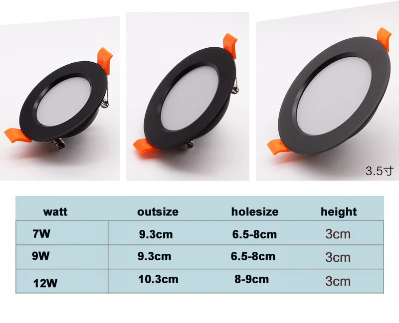 7 Вт, 9 Вт, 12 Вт, 15 Вт Светодиодный светильник черный круглый встраиваемый светильник 220V 230V 240V светодиодный лампы Спальня Кухня Крытый светодиодный точечное освещение