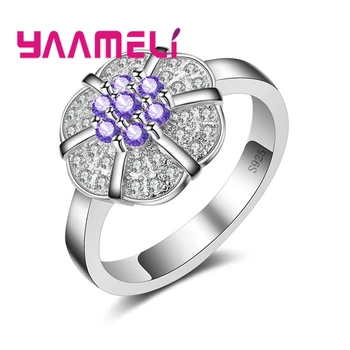 

Ring Sweet Cute Style 925 Sterling Silver Plant Series Large Flower Shape Embellished With Multi-color Crystal Lady