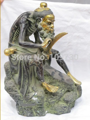 

003367 11"China handwork Bronze old granddad blow hair sword is very sharp statue