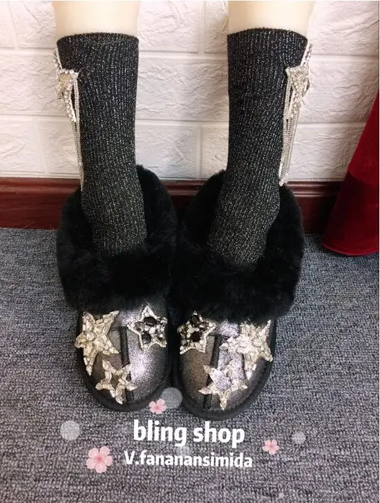 Rose Cuir Paon Coton Augmenté Noir Neige Tube Plat En Bottes