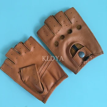 

Spring Men Genuine Leather Gloves Unlined 100% Goatskin Gloves Summer Male Mitten Half Fingerless Fitness Driving Gloves A2