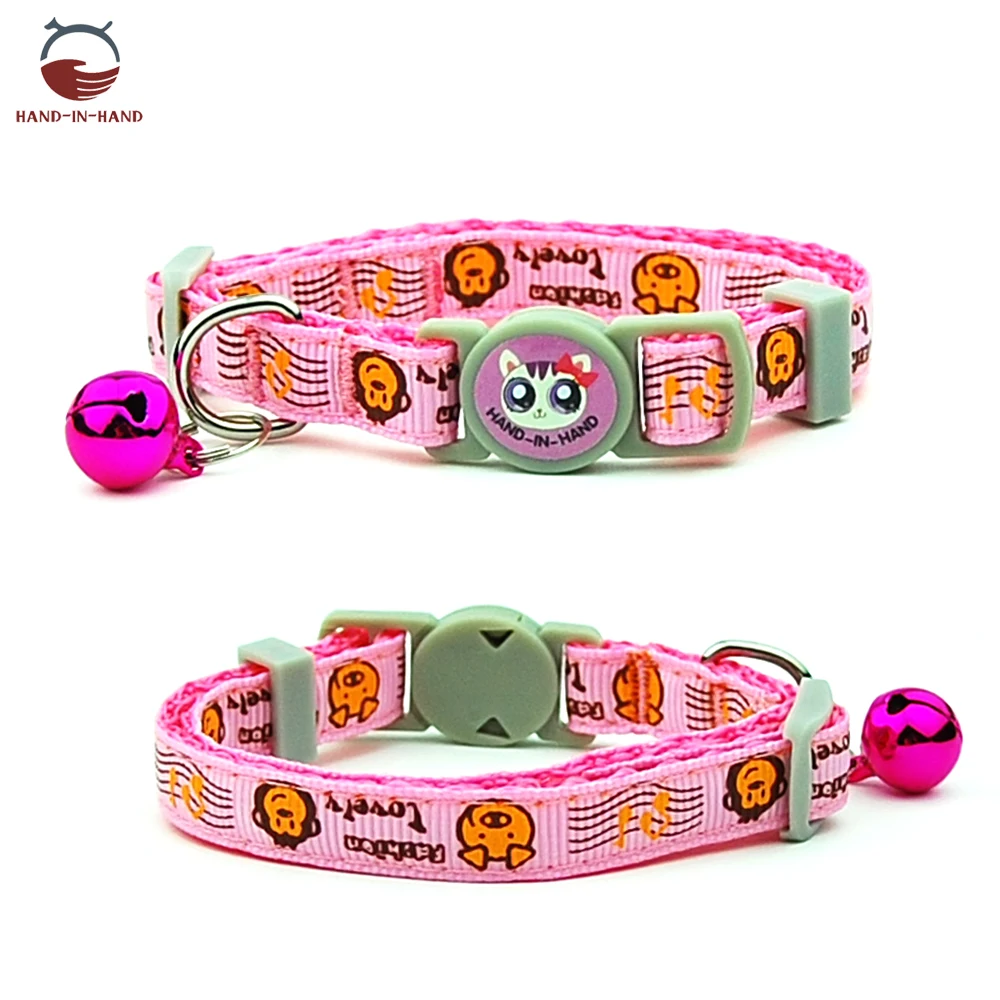 Cat Collar Pet Product Collar Safety Buckle Quick Release Cartoon printed Collar - Цвет: Pink Monkey