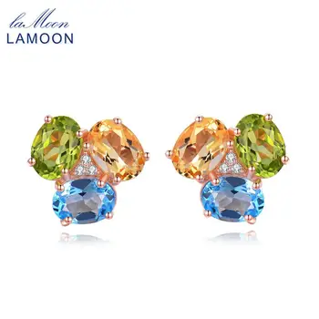 価格 Lamoon 3 個 3ct オーバル黄色シトリングリーンペリドットブルートパーズ 925 スターリング-銀ジュエリーイヤリング S925 LMEI037