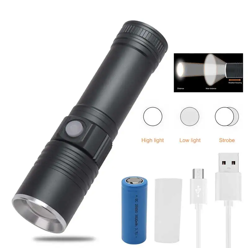 

BORUiT 1000LM T6 Focus Flashlight 4 Modes Torch light Waterproof LED Flashlight 26650 For Camping Equipment Torch lamp