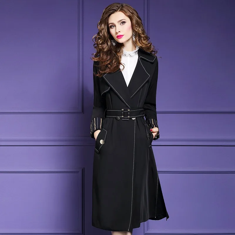 Haute Neuf De Manches Noir Longues Office Qualité Rouge Hiver Ceinture Veste Automne Lady 2018 Manteau rouge Avec Printemps Manteaux Mode Solide Vintage Femmes Sqd8fwxYw0