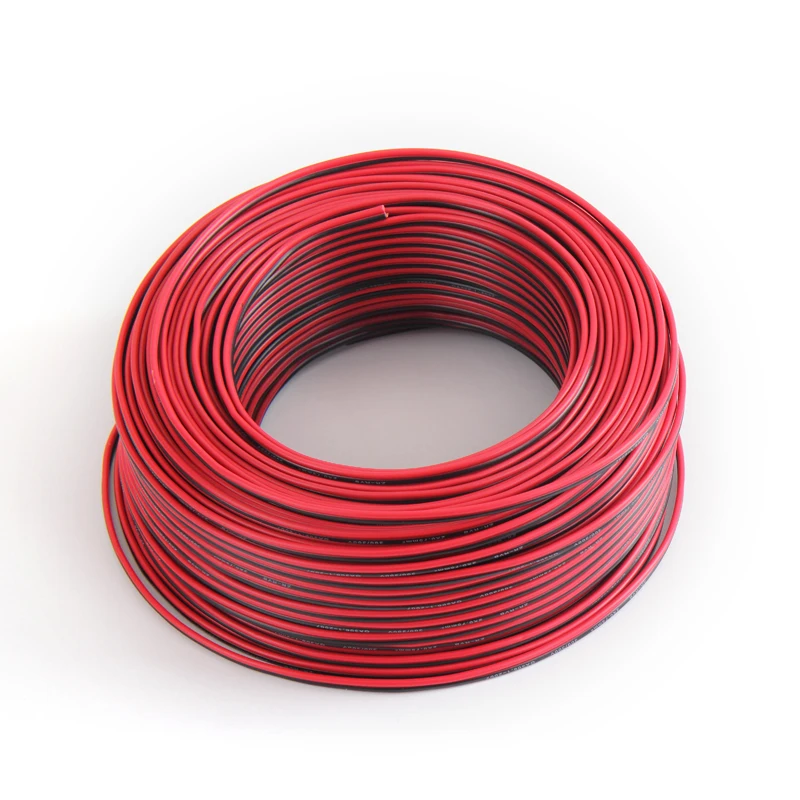 100m UL2468 더블링 와이어 18AWG 20AWG 22AWG 24AWG 26AWG 검정 및 빨강 2 핀 주석 도금 구리 와이어, 납땜 케이블