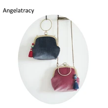 Angelatracy классическая Бархат кисточкой Для женщин Bag Velvet Твердые напульсники с кисточкой китайский Каркасные сумки под старину Винтаж ретро