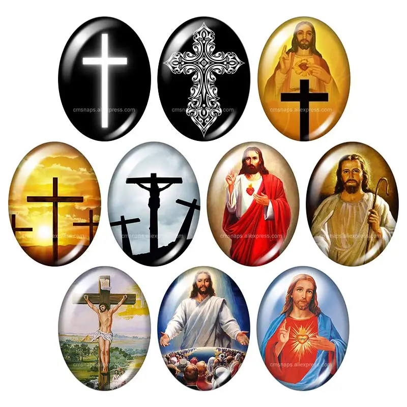 

New Jesus Christian Cross Blessed 13x18mm/18x25mm/30x40mm mixed Oval photo glass cabochon demo flat back Jewelry findings TB0011