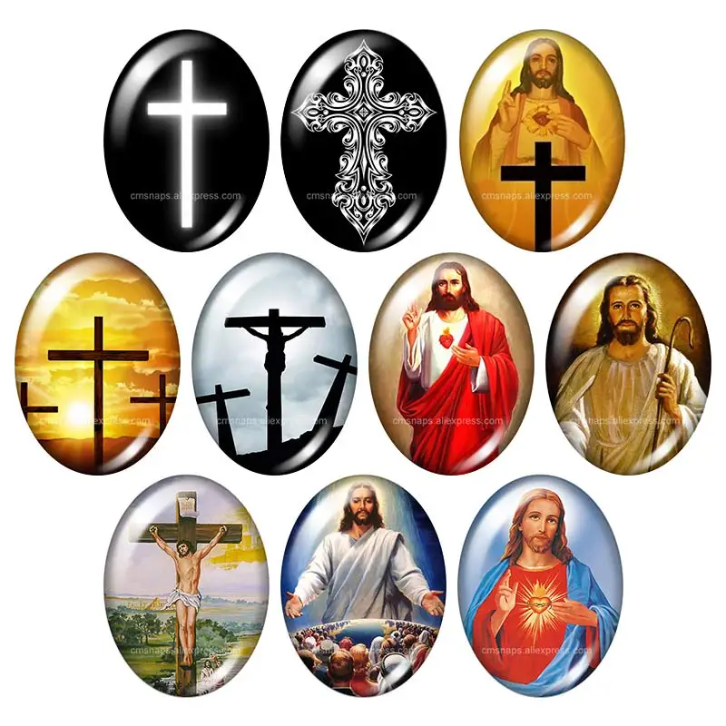Новый Jesus Christian Cross Blessed 13x1 8 мм/18x2 5 мм/30x40 мм смешанный Овальный фото стеклянный