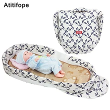 Individual anchor pattern baby bed folding bed thickening baby cradle folding portable crib baby travel bed with pillow