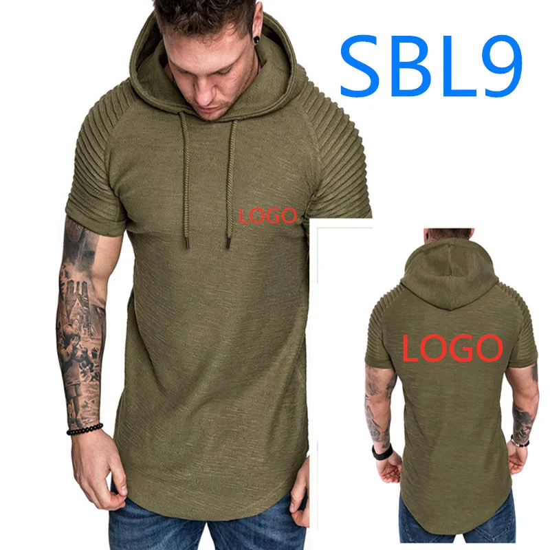 SBL9 новый стиль Летняя мужская печать логотип толстовка с коротким рукавом большой человек сплошной цвет Тонкий уличная мужская короткий