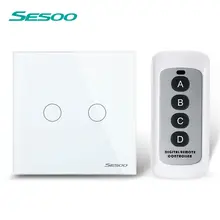 SESOO EU/UK Standard Touch Switch 2 Gang 1 Way ,RF433 Smart Home wall lamp switch, Wireless remote control light switches