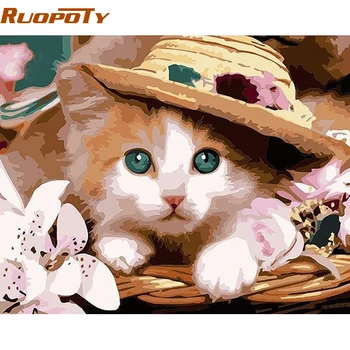 

RUOPOTY diy frame Cartoon Cat Animals DIY Painting By Numbers Home Wall Art Picture Handpainted Oil Painting Unique Gift 4050