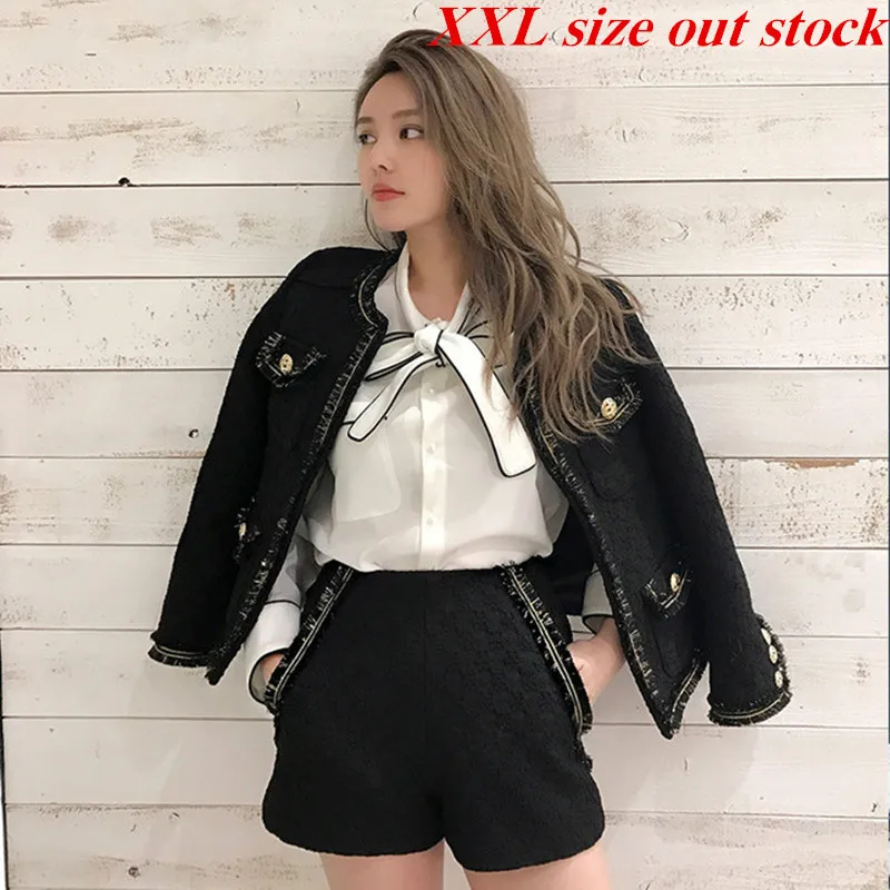 

Black Tassel tweed jacket + Shorts suit 2019 Autumn Winter Women's Woolen Jacket Ladies Fashion Classic Pants 2 Piece sets S-XL