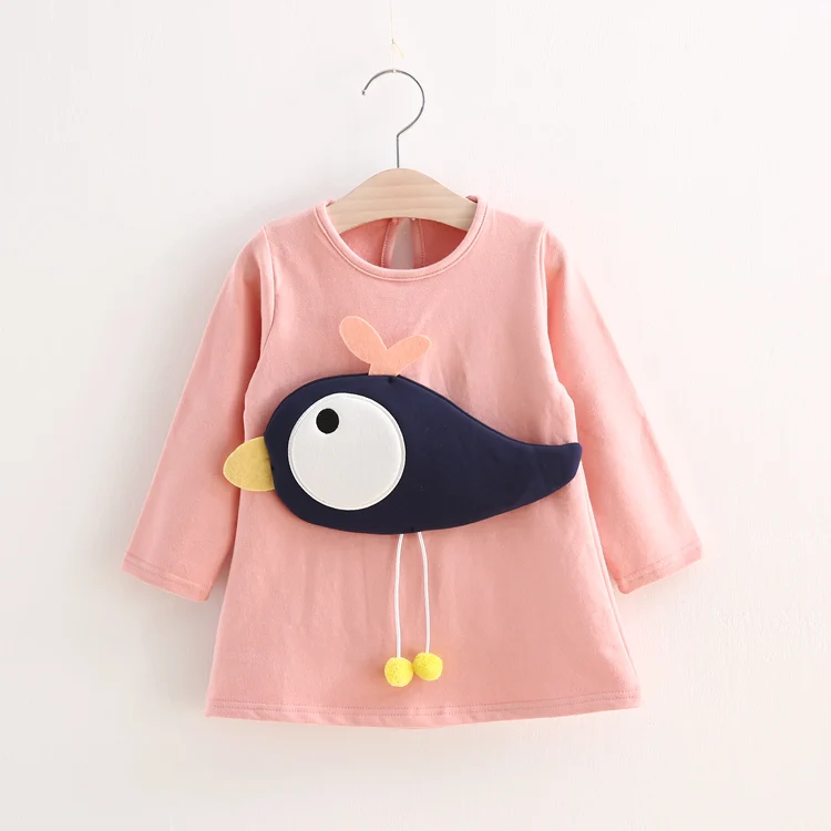 

2017 Spring Autumn Long Sleeved dress for girls Children Sweater Sweatshirt Dress 3D Big Bird Cotton Dresses Vestidos 2-10T