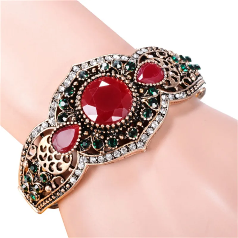 

Charms Turkey Bracelet Femme Jewelry pulseras Wholesale Latest Design Bohemian Retro Gold Resin Crystal Bangles For Women