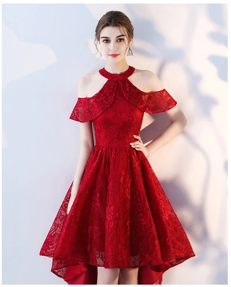 FOLOBE китайский стиль Холтер красное платье Холтер Кружева Высокий Низкий Платья для вечеринок женские летние повседневные платья Vestido