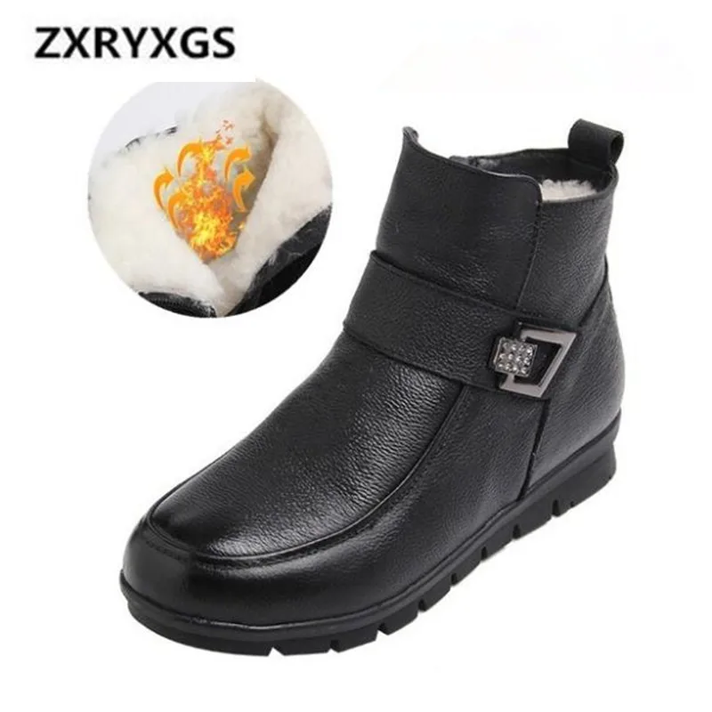 

ZXRYXGS Brand Shoes Fashion Rhinestone Cow Leather Boots 2019 New Winter Boots Women Shoes Non-slip Warm Fur One Women Boots