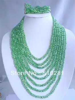 

New Attractive Jewelry Set AB color Light Green Crystal Necklace Bracelet Earrings for girls' gift