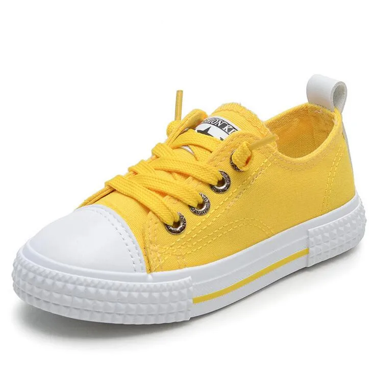 Дышащая детская парусиновая обувь; коллекция года; сезон весна; новые детские кроссовки ярких цветов; Удобная Нескользящая повседневная обувь с плоской подошвой для девочек - Цвет: Цвет: желтый
