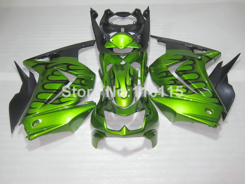 

Комплект обтекателей для мотоциклов Kawasaki Ninja 250r 2008- 2014, литье под давлением 08-14, цвет черный пламя, зеленый, EX250 GD24