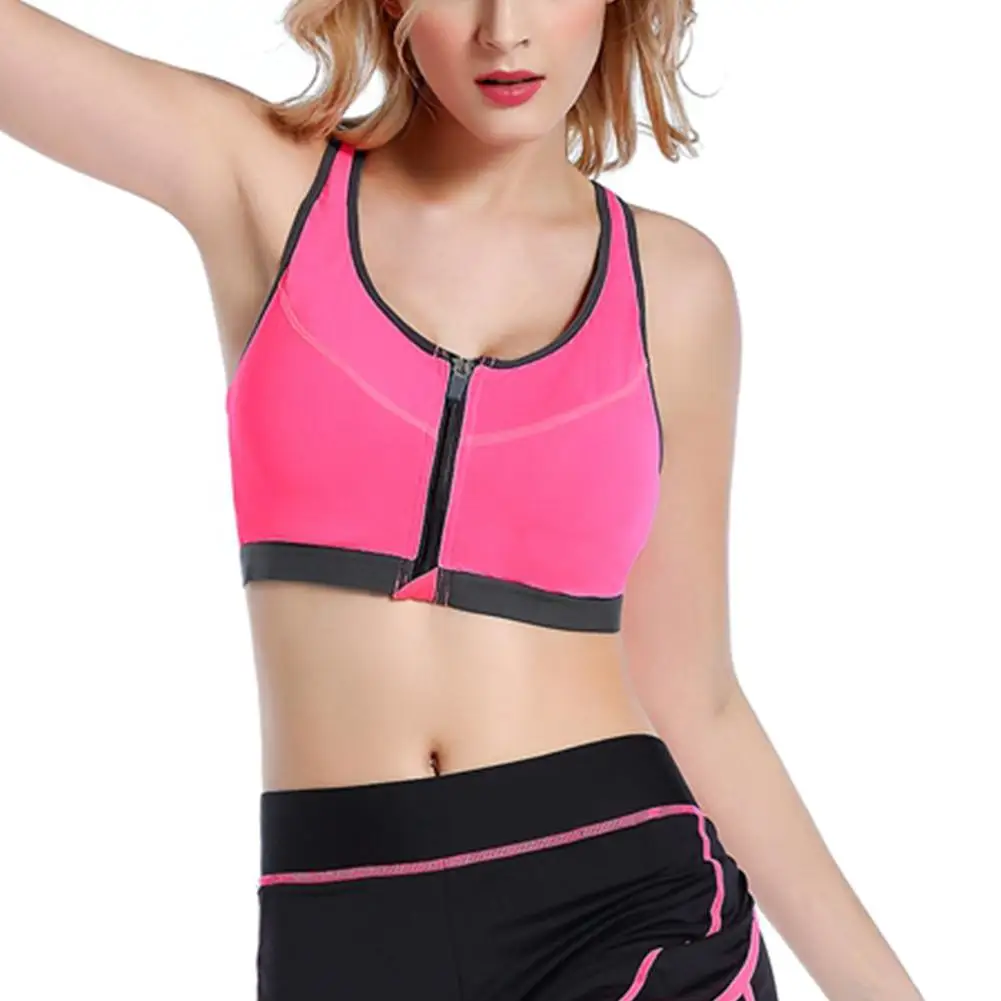 Non Slip Ring Sports Bra Front Open Button Zipper Body building Sports
