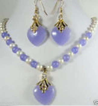 

free shipping $wholesale_jewelry_wig$ Jewelry White Pearl Purple Necklace Earring Set