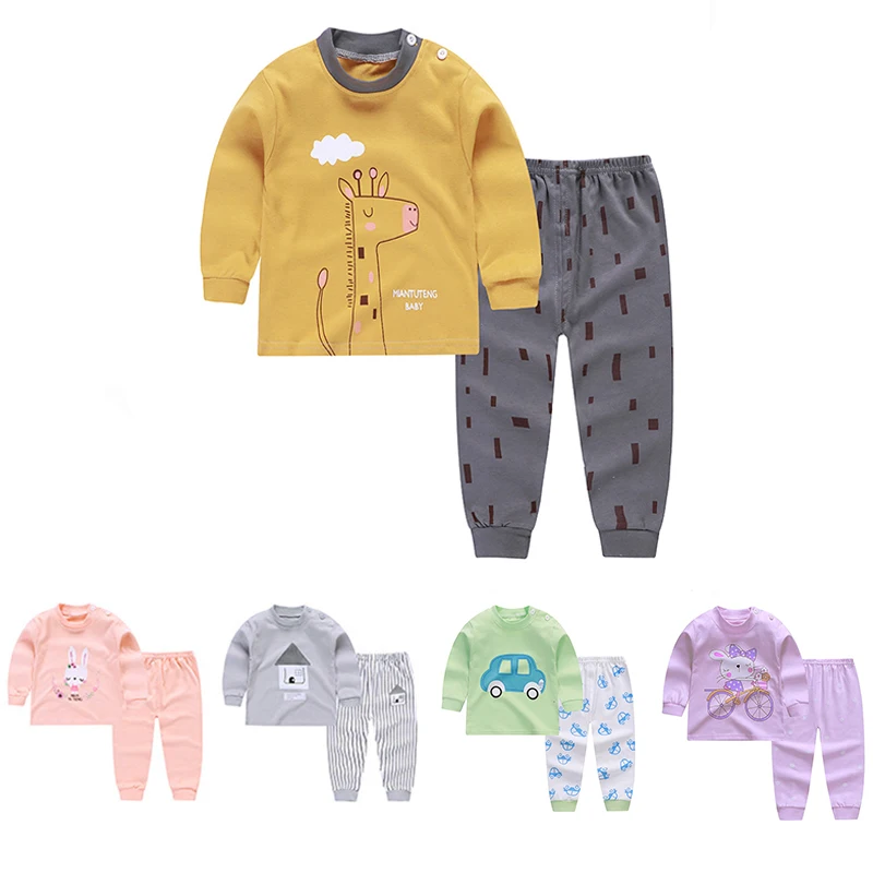 

Children's Cartoon Animal Underwear Set Cotton Boys Autumn Winter Thermal Pajamas Baby Clothes Girls Pant Home Wear Long Sleeves